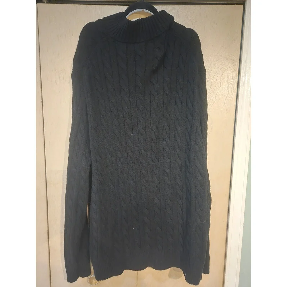 Polo Ralph Lauren Mens Black Cable Knit Quarter Zip Sweater 4XLT Big & Tall Pony